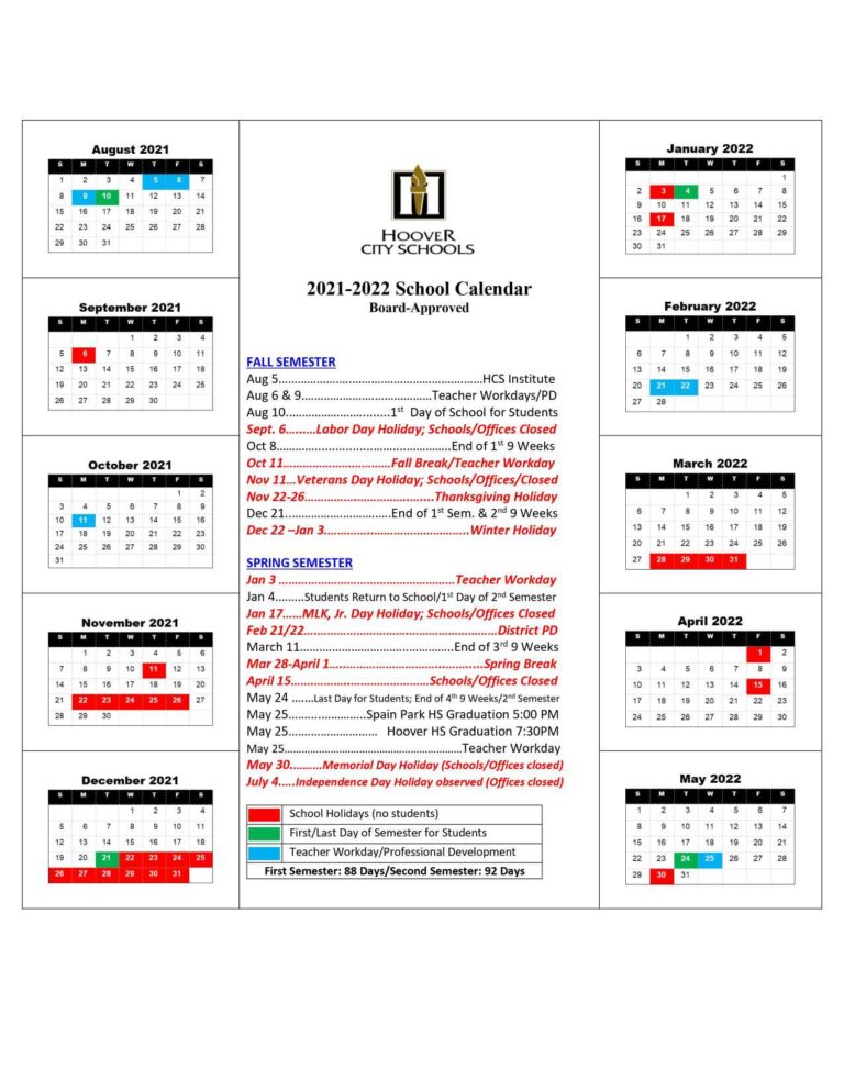 😊 Hoover City Schools Calendar 2022-2023 With Holidays 😊