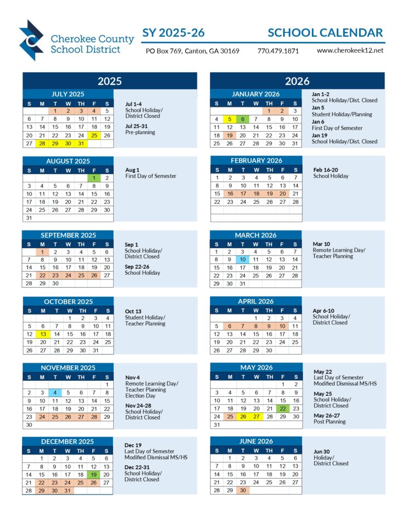 Cherokee County Schools Calendar 2025