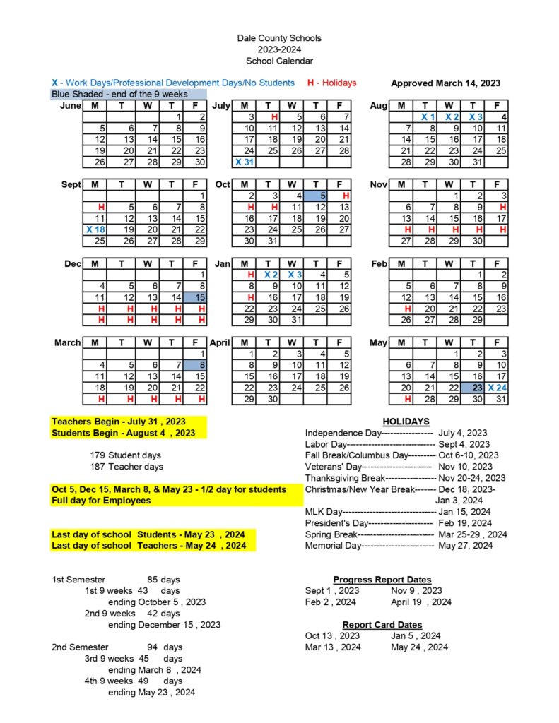 Dale County School Calendar 2024