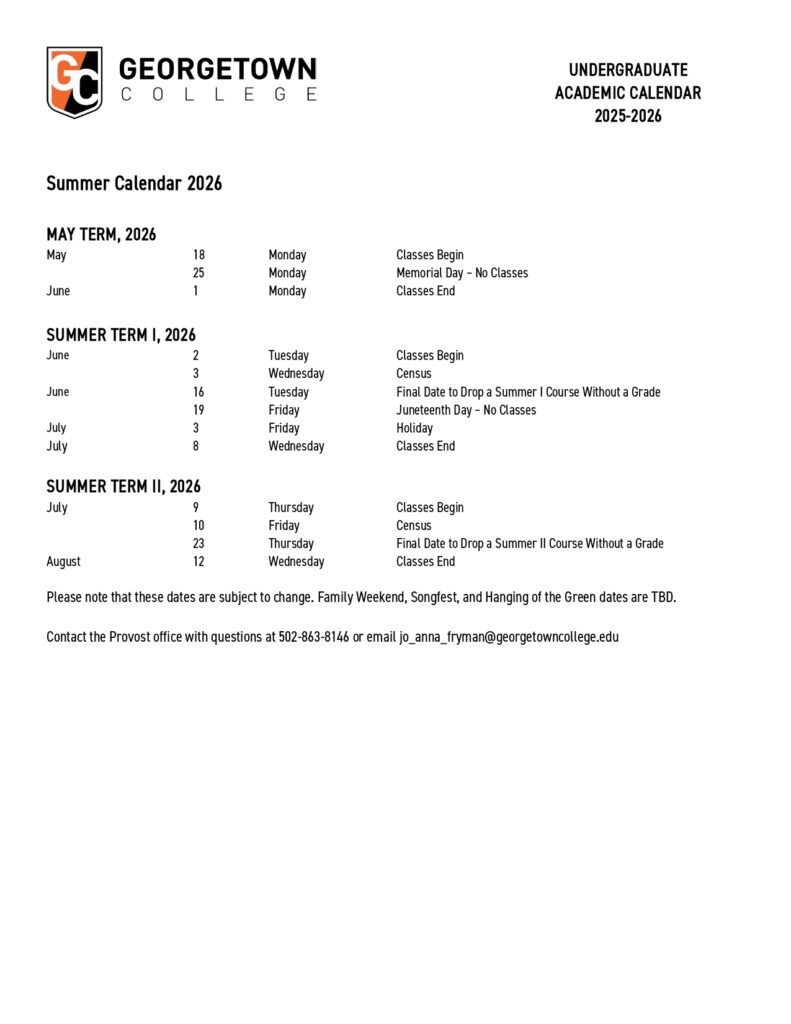 Georgetown University Academic Calendar 2026